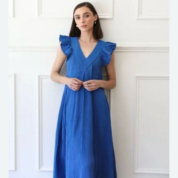 Mille Resort & Travel Women’s XXS Blue Midi Catarina Dress Pockets Beach Summer - Picture 11 of 11